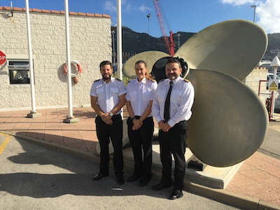 From left to right:  VTS Operators Daniel Lopez and Portia Walton and Port Officer Paul Howard.