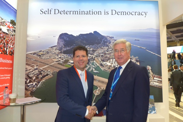 Sir Michael Fallon visits the Gibraltar stand at the Conservative Party Conference