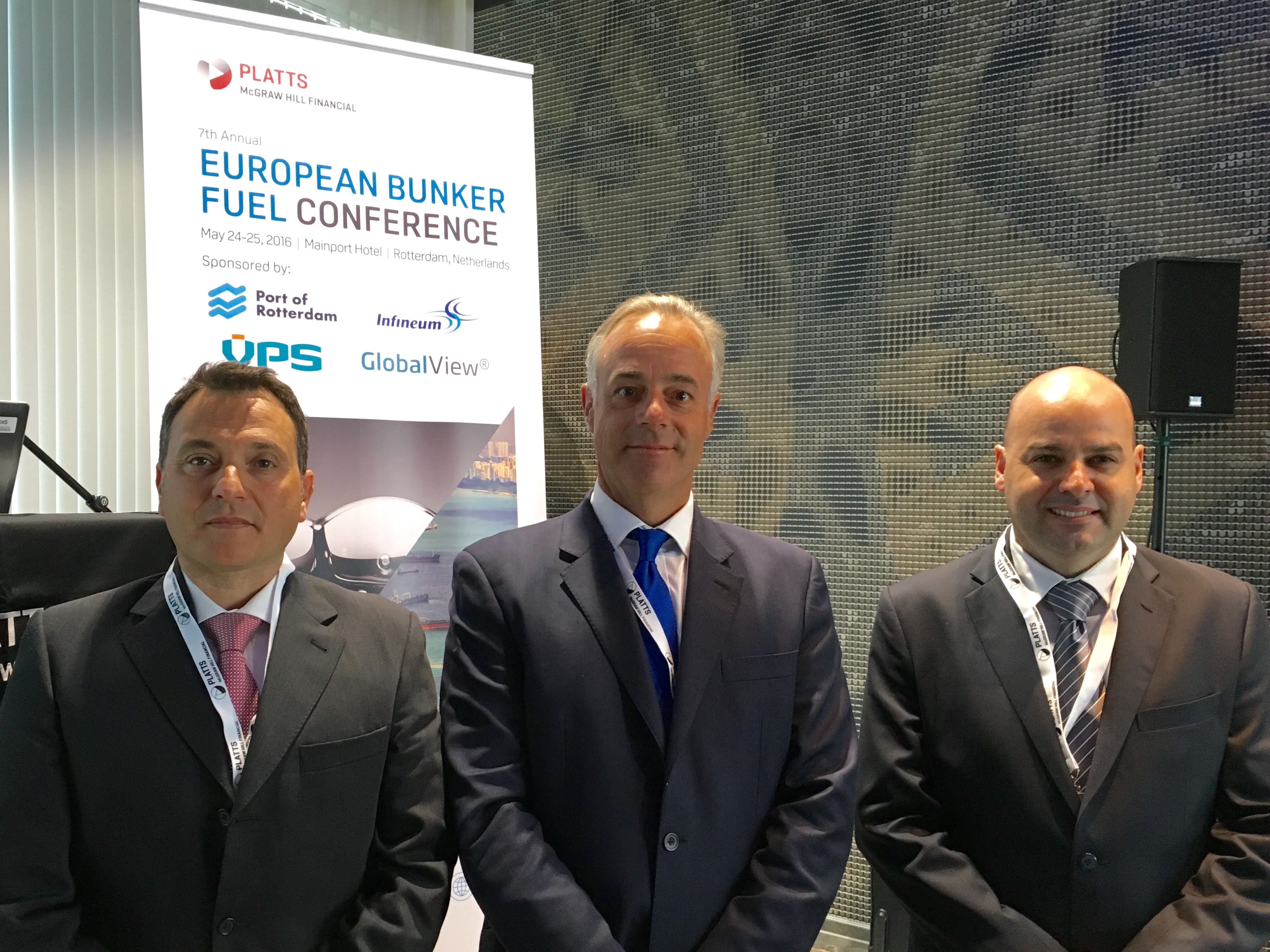 From left to right: Caine Federico, MD, Port Auxiliary Services; Commodore Bob Sanguinetti, CEO and Captain of the Port and Victor Calderon, Bunkering Superintendent