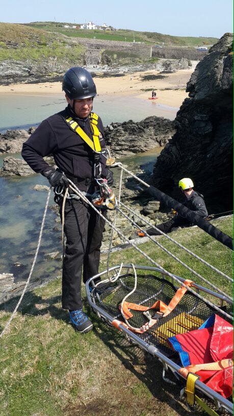 Leading Firefighters Christian Desoiza & Dino Navarro in Wales conducting Rope Rescue training