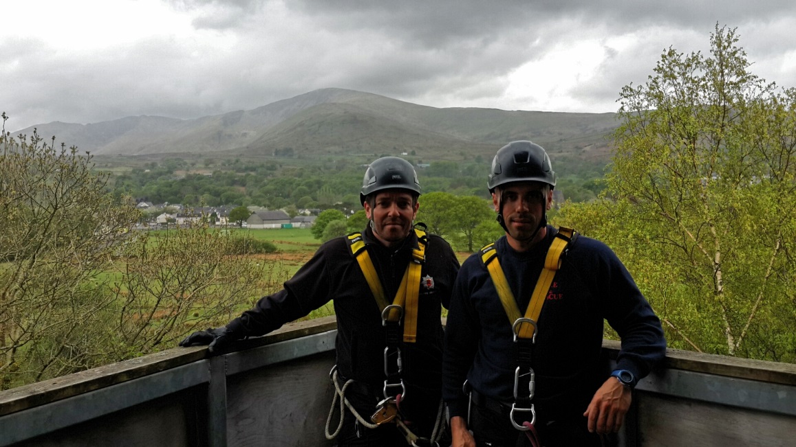 Leading Firefighters Christian Desoiza & Dino Navarro in Wales conducting Rope Rescue training
