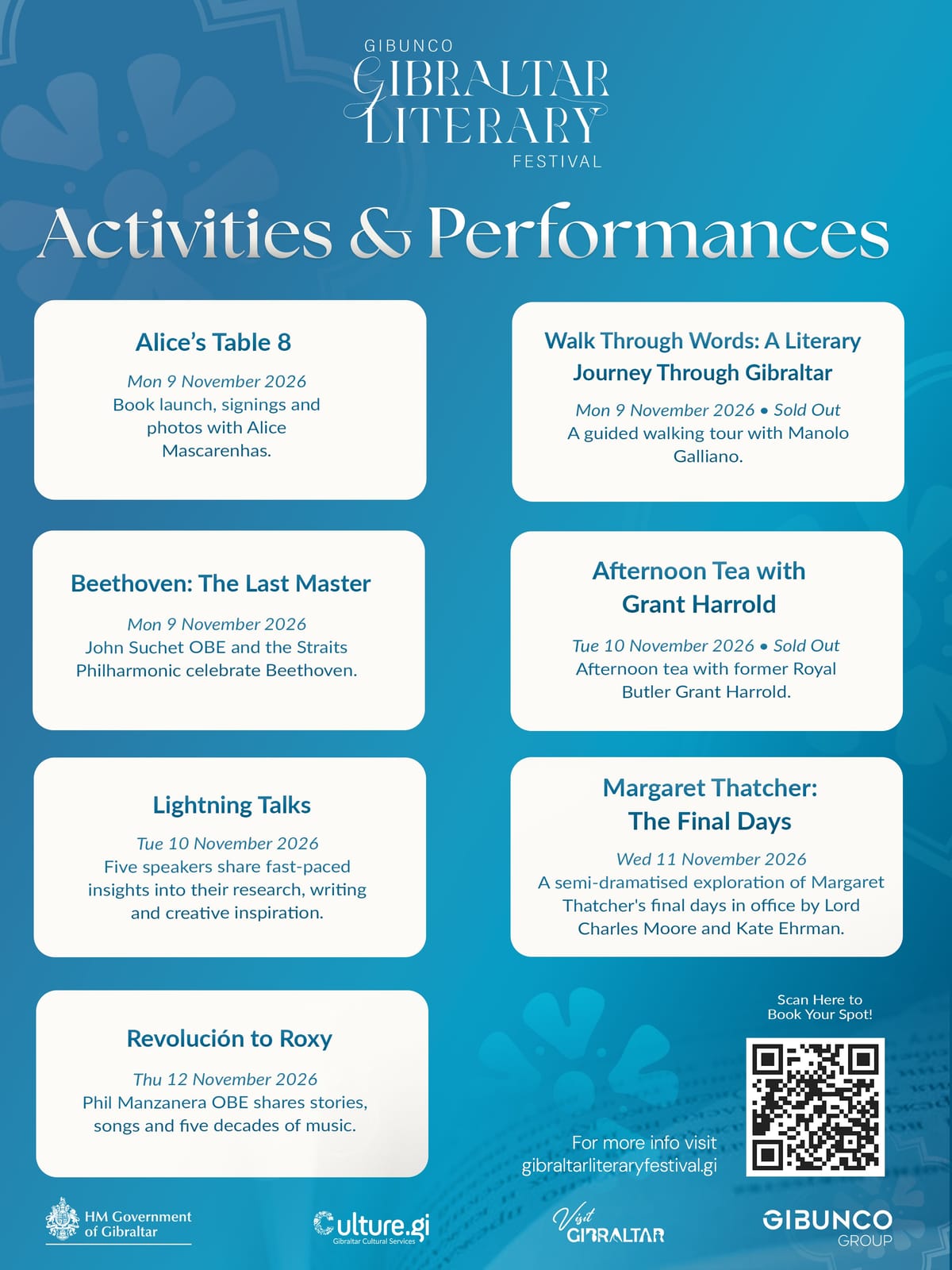 Activities and Performances Form Part of the Gibunco Gibraltar Literary Festival Programme