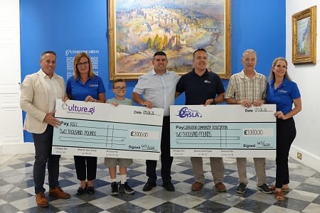 The Organisers of the Sir Mo Farah events have presented £4,000 to two local charities: the Gibraltar Community Association (GCS) and Research into Childhood Cancer (RICC).
